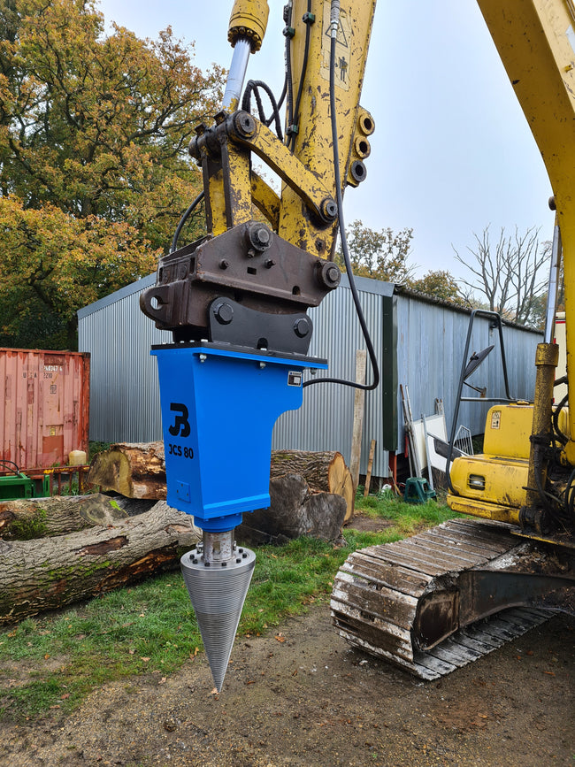 JCS 80 Heavy Duty Hydraulic Cone Timber Splitter to fit Excavators, Telehandlers & More (75mm Square Shaft)