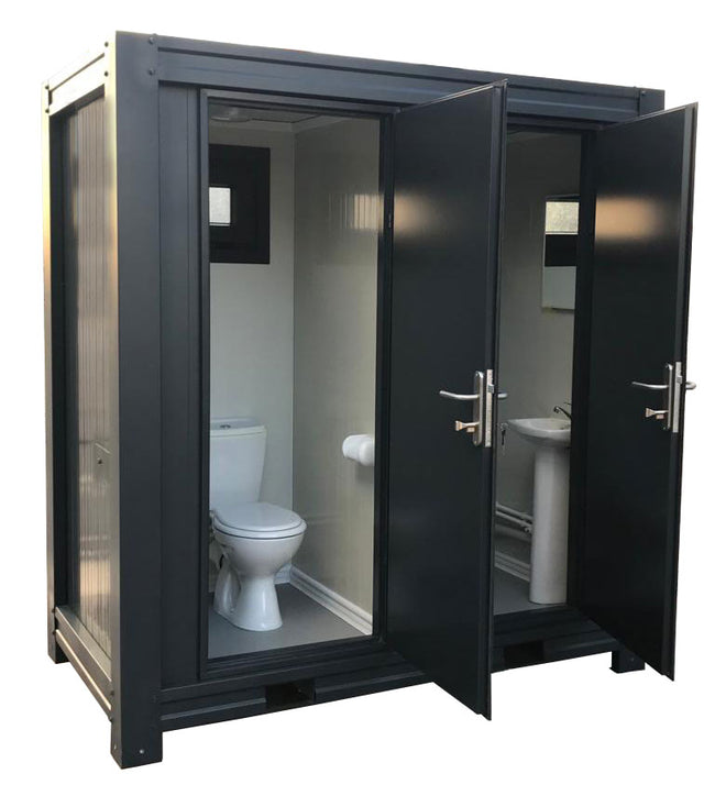 1+1 Prefab Double Mains Toilet Block - Anthracite
